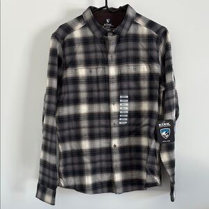 NWT Men's Size Small Black and Cream Plaid Flannel Shirt